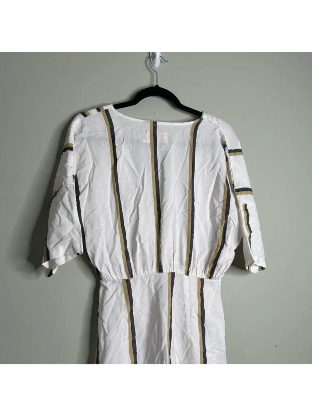 Sancia Anika White Striped Short Sleeve Belted Midi Dress Women's Size Medium M - Picture 11 of 12